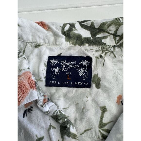 Denim & Flower Flamingo Theme Button Down Shirt Mens Size Large L Hawaiian - Picture 2 of 4